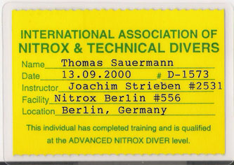 IANTD Advanced Nitrox Diver scan back